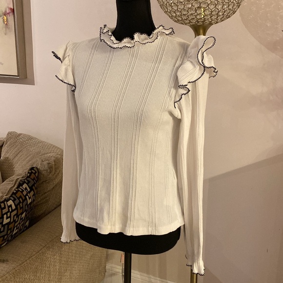 Sandro Cotton Rich Ruffled Top Women's Size medium - Picture 4 of 8